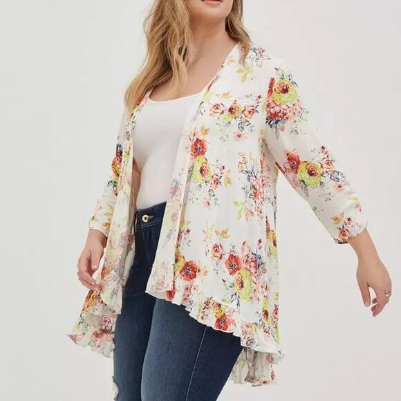 Torrid Ivory Floral Ruffle Hem Kimono 2X 16733888 16733884 - Picture 15 of 15
